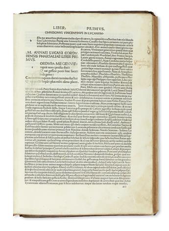 INCUNABULA  LUCANUS, MARCUS ANNAEUS. Pharsalia.  1486
